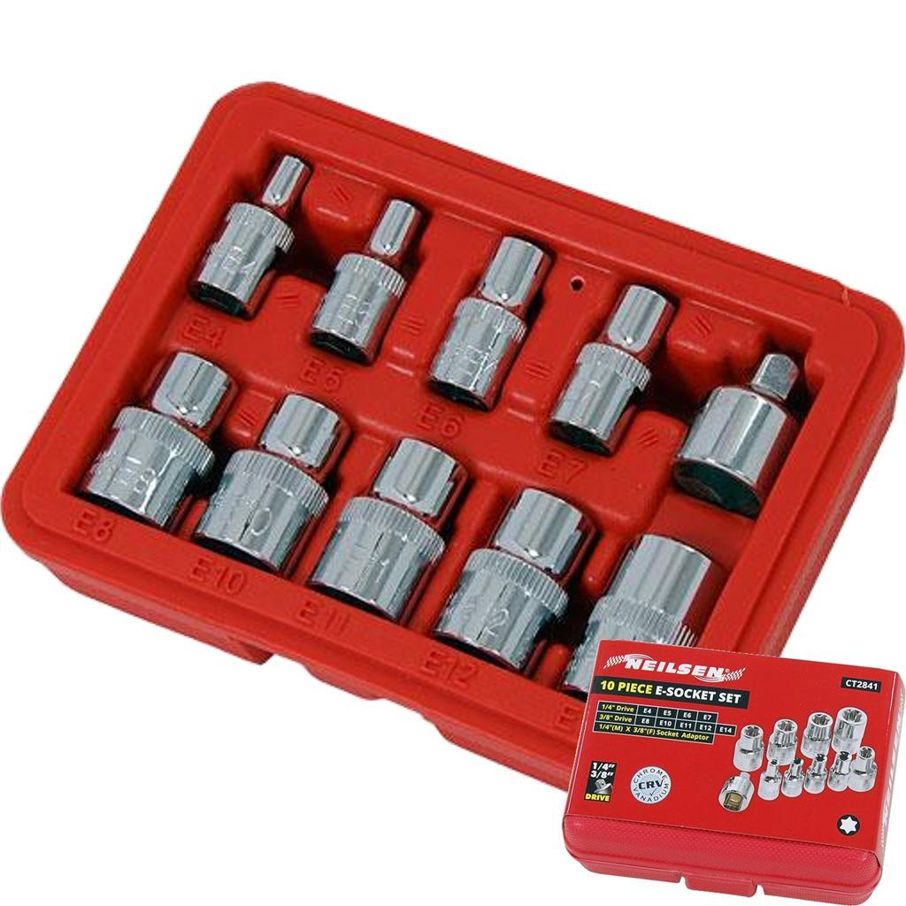 10pc E Torx Socket Set Female Star Bit External Hex Torque E4 - E14 CT2841