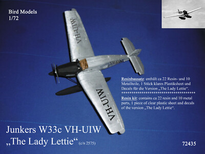 Junkers W33c ''The Lady Lettie'' VH-UIW  1/72 Bird Models Resinbausatz / resin kit