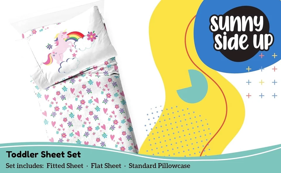 Причудливый набор простыней для малышей с единорогом и цветочным рисунком - комфортная машинная стирка - Изображение 4 из 4