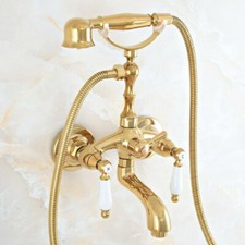 Luxury Gold Brass Wall Mounted Clawfoot Bath Tub Faucet Hand Shower Mixer Tap