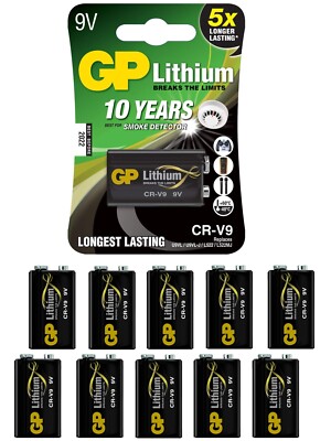 10x1er Blister-GP Batterie Lithium 9V Block E-Block CR-V9 /CRV9 für Rauchmelder 