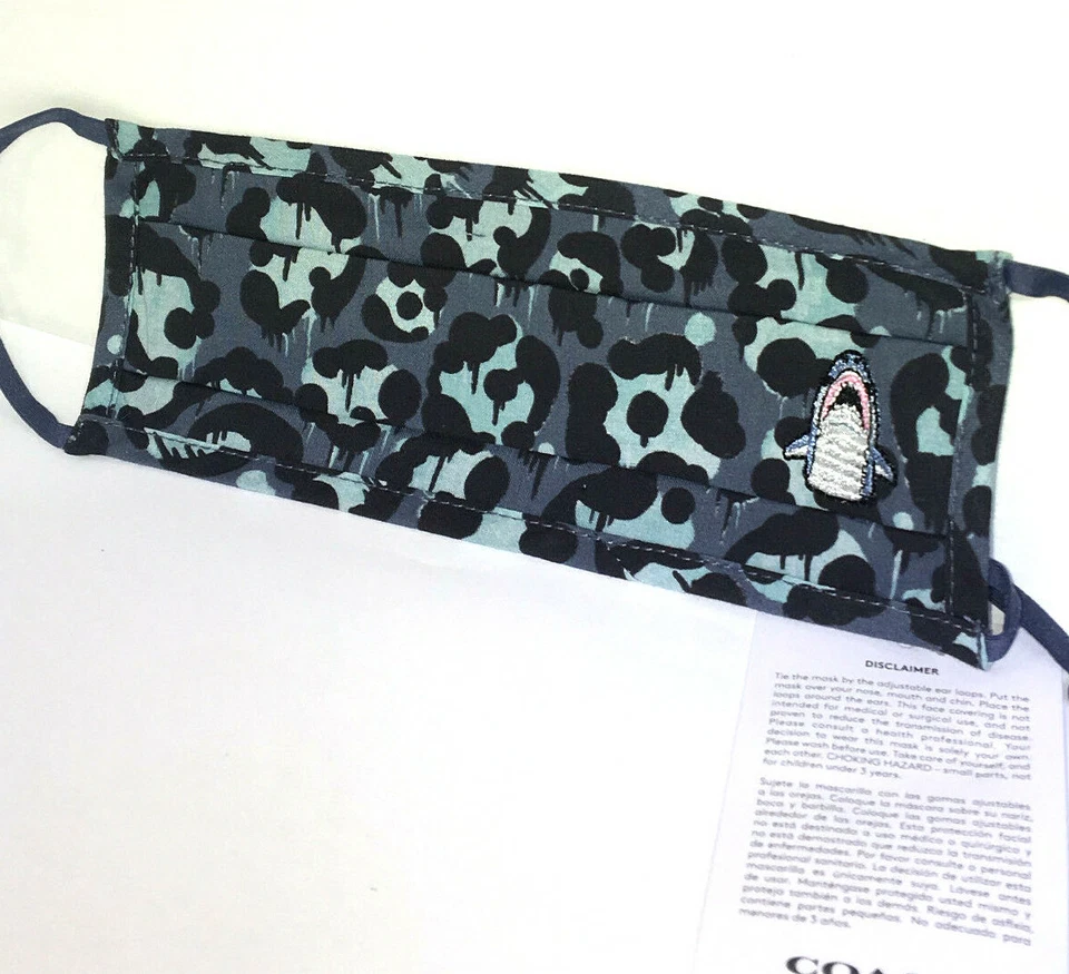 COACH Sharky Wild Beast Camo ADULT FACE MASK Blue Shark ADJUSTABLE Reuseable NWT - Image 3 of 4