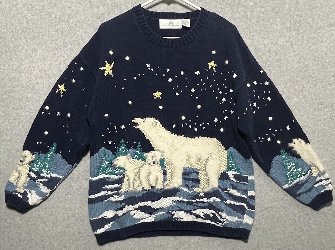 Design Options Womens Sweater Winter Night Polar Bears Scenic Size