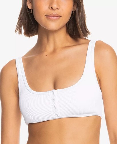 Roxy BRIGHT WHITE Juniors' Love the Surf Babe Ribbed Bikini Top, US X-Large - Picture 1 of 4