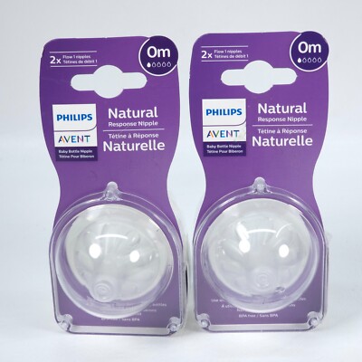 4 Pack PHILIPS AVENT 0m+ Natural Baby Bottle Nipples Flow 1 SCY961/02 New Sealed
