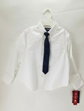 Chaps Boys Dress Shirt Long Sleeve Button Down with Clip Tie White Size 4