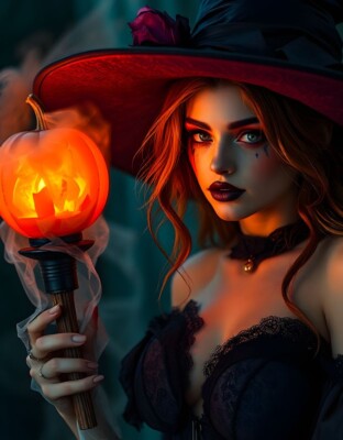 4 Halloween Bilder 1 Hexenzauber und 3 gemischte Blattbilder. 