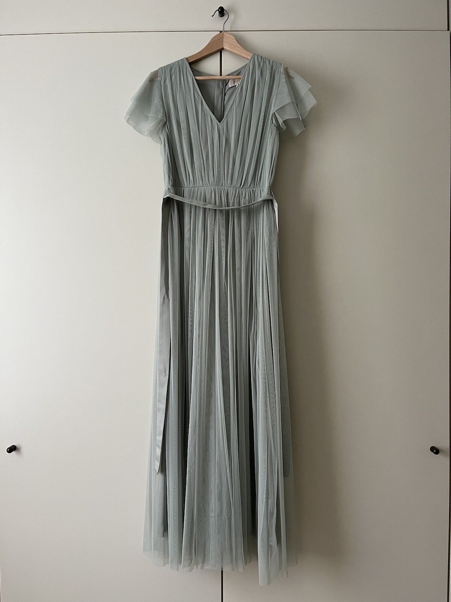 Coast Sage Green Mesh Tulle Bridesmaid Maxi Dress UK 10 UK
