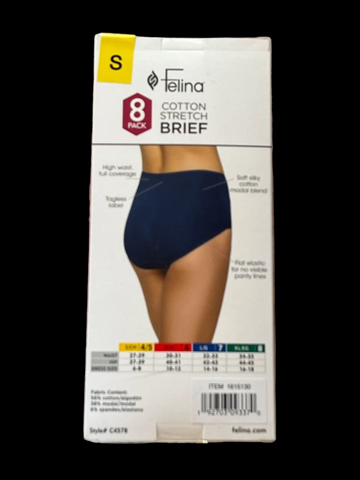 Paquete de 8 calzoncillos Felina pequeños de algodón elástico cintura alta cobertura completa sin etiquetas Foto 2 de 4