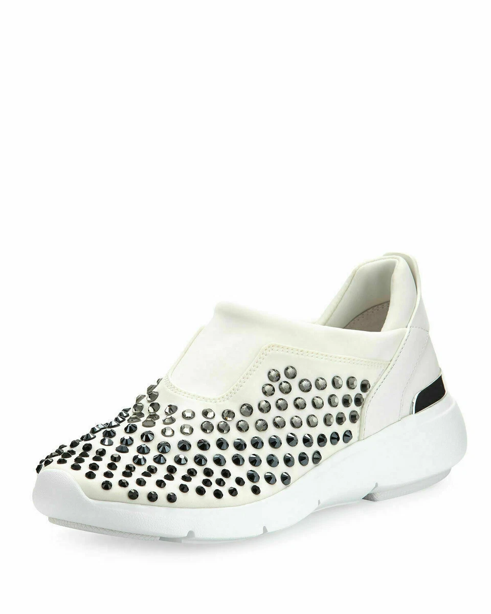 NIB MICHAEL KORS Ace Trainer Mesh Sneakers Slip on optic white silver SIZE 8
