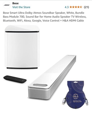 Bose Smart Ultra Dolby Atmos Soundbar, White with Bass Module 700