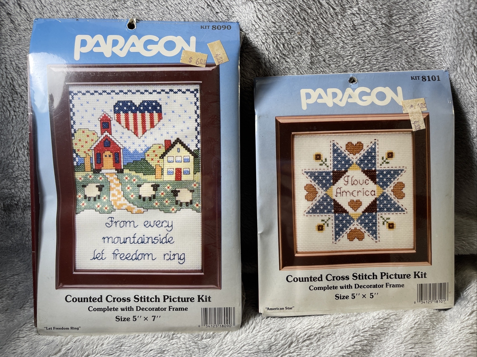Vtg Cross Stitch Kits - Paragon - 8090 LET FREEDOM RING - 8101 I Love America