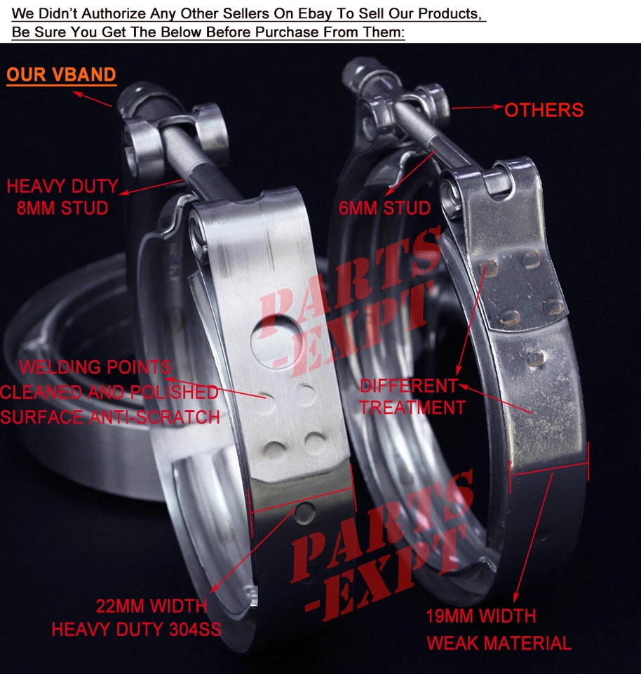 Exhaust Downpipe 3inch V-band Clamp 3" Male/Female Flange Kit SS304 stainless - Image 2 of 4