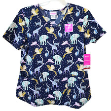 Scrubstar V-Neck Animal Print Scrub Top Women's Short Sleeve Soft Fabric Blue