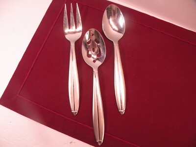Set Of 3 Serving pieces Cambridge CBS46 Stainless Satin Handle Glossy Tip Fork +