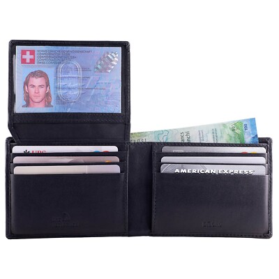 DiLoro 2 ID Window RFID Blocking Wallets for Men Bifold Top Flip Slim Napa Black