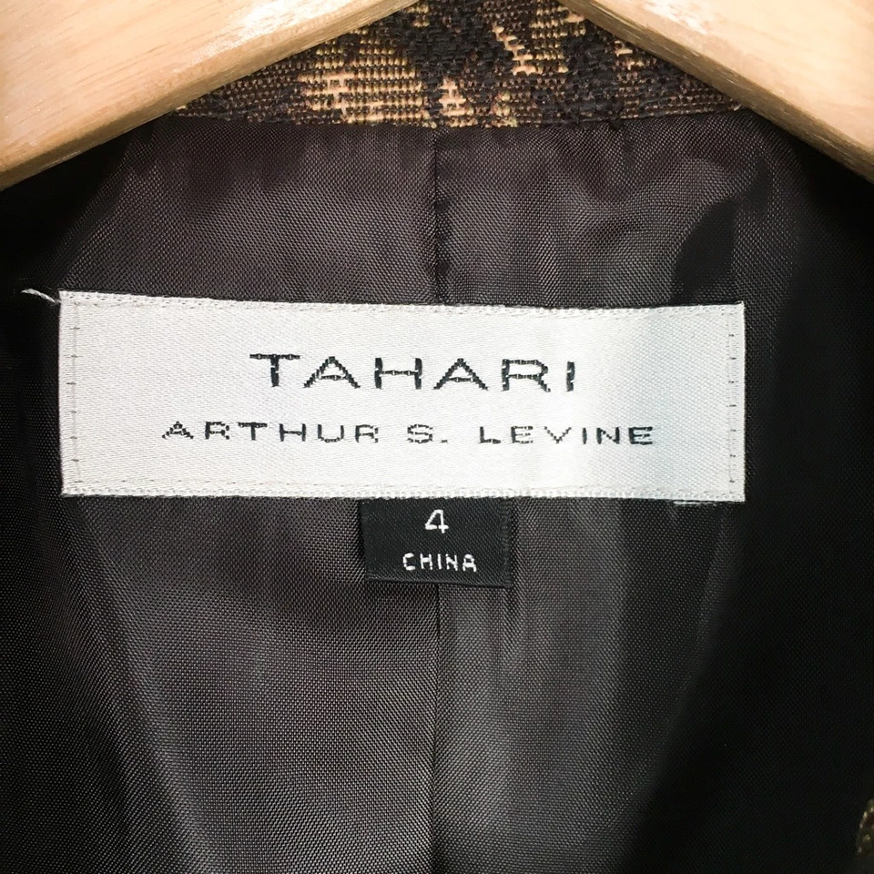 Chaqueta Blazer Tahari Mujer Marrón Estampado Guepardo Hasta la Cintura Forrada Botones 4 Nueva Foto 4 de 4