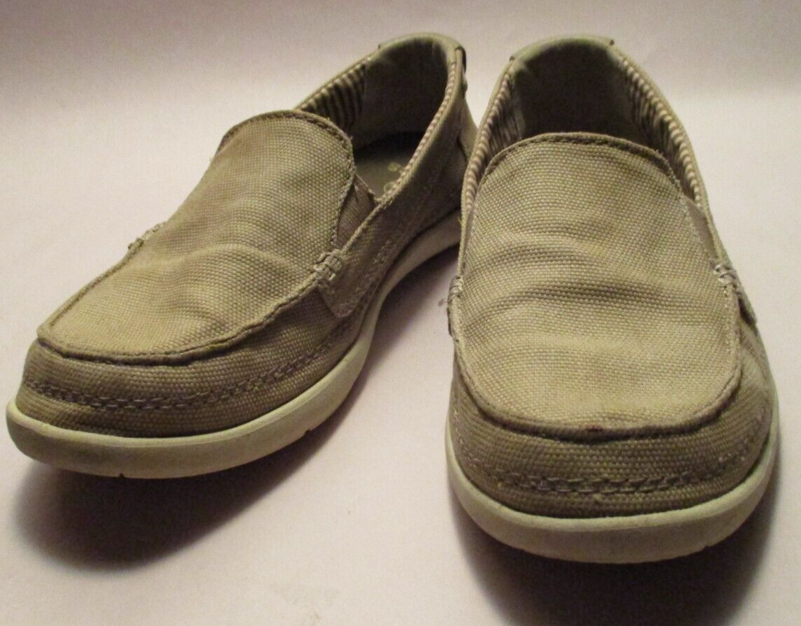 Crocs Walu Women Size 6 Tan Canvas Slip-On Loafers Comfort Cushioned Casual-image