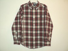 Chaps Boy's Size 7 Dress Shirt Plaid Long Sleeves, Red, Brown, White Cotton