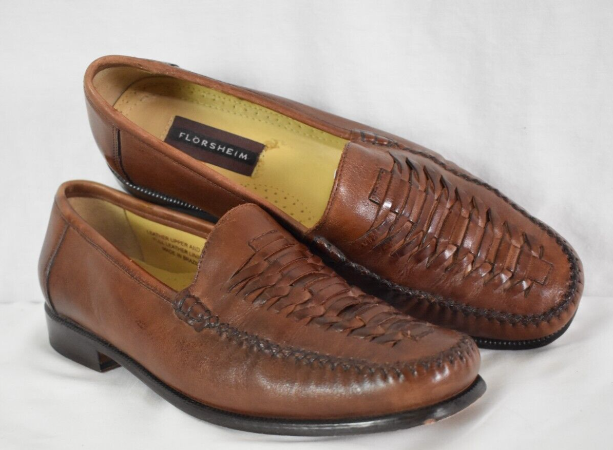 Mens Slip On Loafers 9.5D Brown Leather Shoes Florsheim  display picture 1