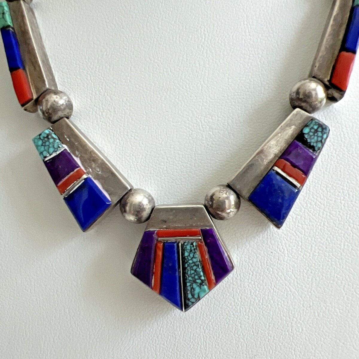 Vintage Charles Willie Sterling Silver Navajo Pearls Multi Stone