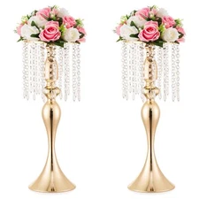 Gold Vases for Centerpieces, 21.3in Crystal Flower Arrangement Stand, Wedding...