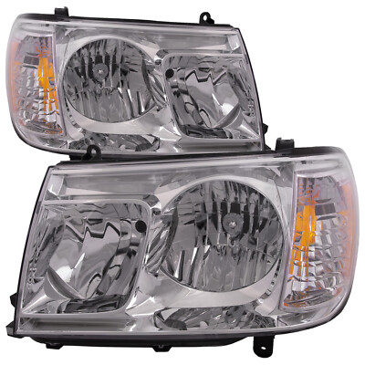 Headlights Set For 2006-2007 Toyota Land Cruiser Halogen Chrome Left Right Pair
