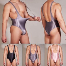Men's Shiny High Cut Thong Leotard Jumpsuit Wrestling Singlet Bodysuit Underwear