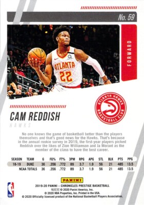 Cam Reddish RC 2019-20 Chronicles Prestige Rookie Card #59 Atlanta