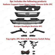 9PC For CR-V 2007-2009 Front Radiator Cover Upper Lower Grille Fog Light Bracket