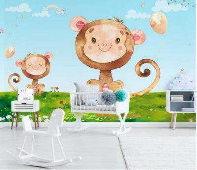 3D Animal Monkey Lawn Wall Murals Wallpaper Murals Wall Sticker Wall 64