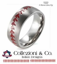 Mens Tungsten Carbide Steel Baseball Stitch 8mm Domed Ring Silver Band USA New