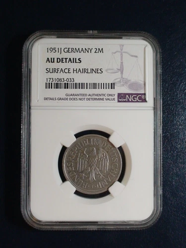 1951J GERMANY TWO MARK NGC AU Details 2M Coin PRICED TO SELL NOW!