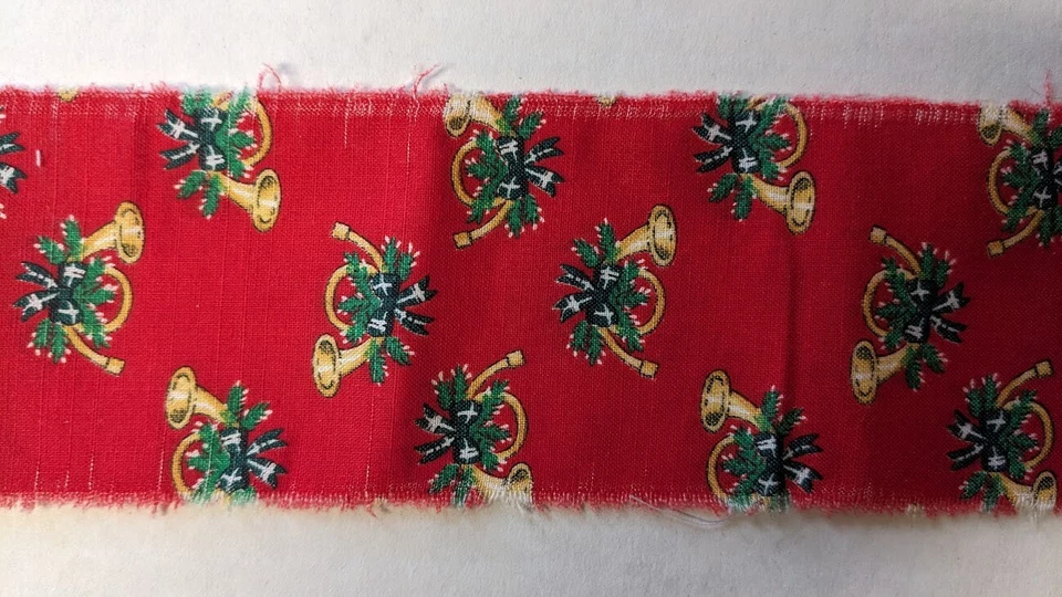 Fabric Scrap Piece VIP Cranston Print Works Red w/Holly and Red w/Bugle 3"X8'12" - Image 2 of 4