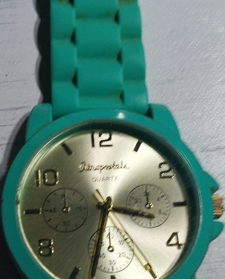 Aéropostale Quartz Wristwatch Turquoise Silicone Band Gold Dial Analog
