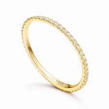 Gold on Sterling Silver 925 Full Eternity Ring Thin Stackable Women Perfect Gift
