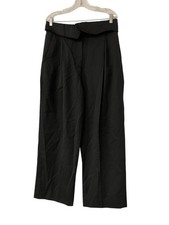 Zara ZW Womens Wool Trousers with Turn-Down Waistband Large Black 8619/461 NWT