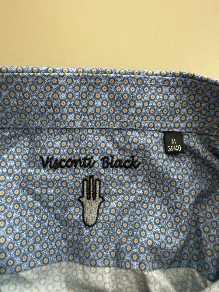 NWT Visconti Black Men’s Long Sleeve Blue Geometric Dot Shirt Size - M 39/40 - Image 3 of 4