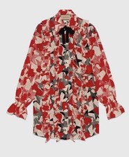 Gucci Ruffled Silk Blouse Size 38 Red Print Elegant Feminine Style