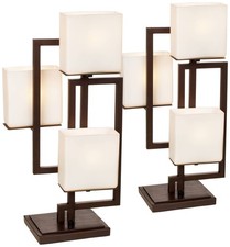 Modern Table Lamps Set of 2 Bronze Metal Opal Glass for Living Room Bedroom