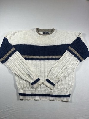 Vintage Lake Harmony Rowing Club Argyle Knit Sweater Cream And Blue Men Size XL 
