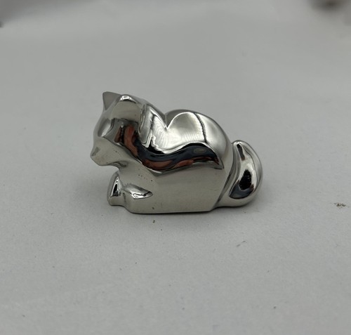 Dansk Shiny Nickel Plate Kitten Cat Silver Tone Small Figurine Collectible 2"