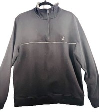 Nautica Men  s Soft Quality Cotton Quarter Zip Logo Black Pullover Size Medium