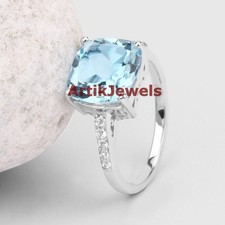 Natural Blue Topaz Gemstone with 925 Sterling Silver Ring for Women's 3981