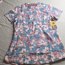 Carhartt Force Rugged Flex Modern Fit Floral Scrub Top S Pink Blue Pocket