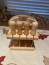 Charcuterie cheese knives and markers in a wooden block Set Of 4 And 3 Markers