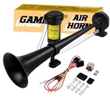 12V 150DB Car Air Horns, 18" Chrome Zinc Single Trumpet Truck Air, Black