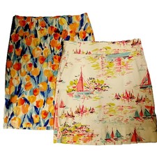 TALBOTS Skirts 4P Lot of 2 Beachy Sailboats Floral print Pink/Orange/Blue
