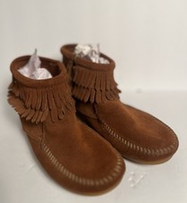 Minnetonka Moccasin Ankle Booties 4 Brown Suede Fringe Western Festival Boho