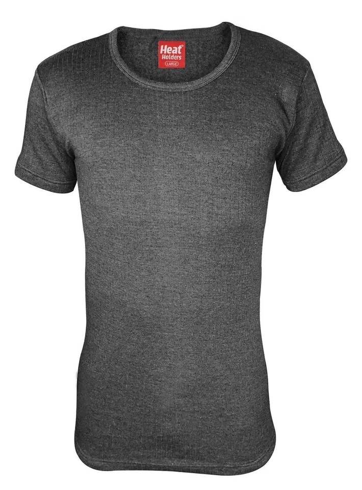 Heat Holders - Men's Grey White Cotton Thermal Underwear Short Sleeve Vest Top